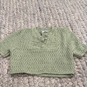 Zara Green Knit Cropped Sweater